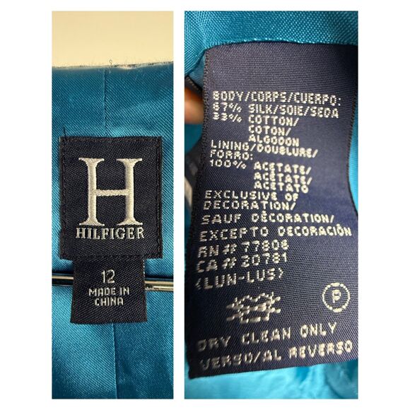 H Hilfiger Silk Cotton Blend Jacket Women’s Geometric Blue Blazer, 00s Y2K - Picture 13 of 13